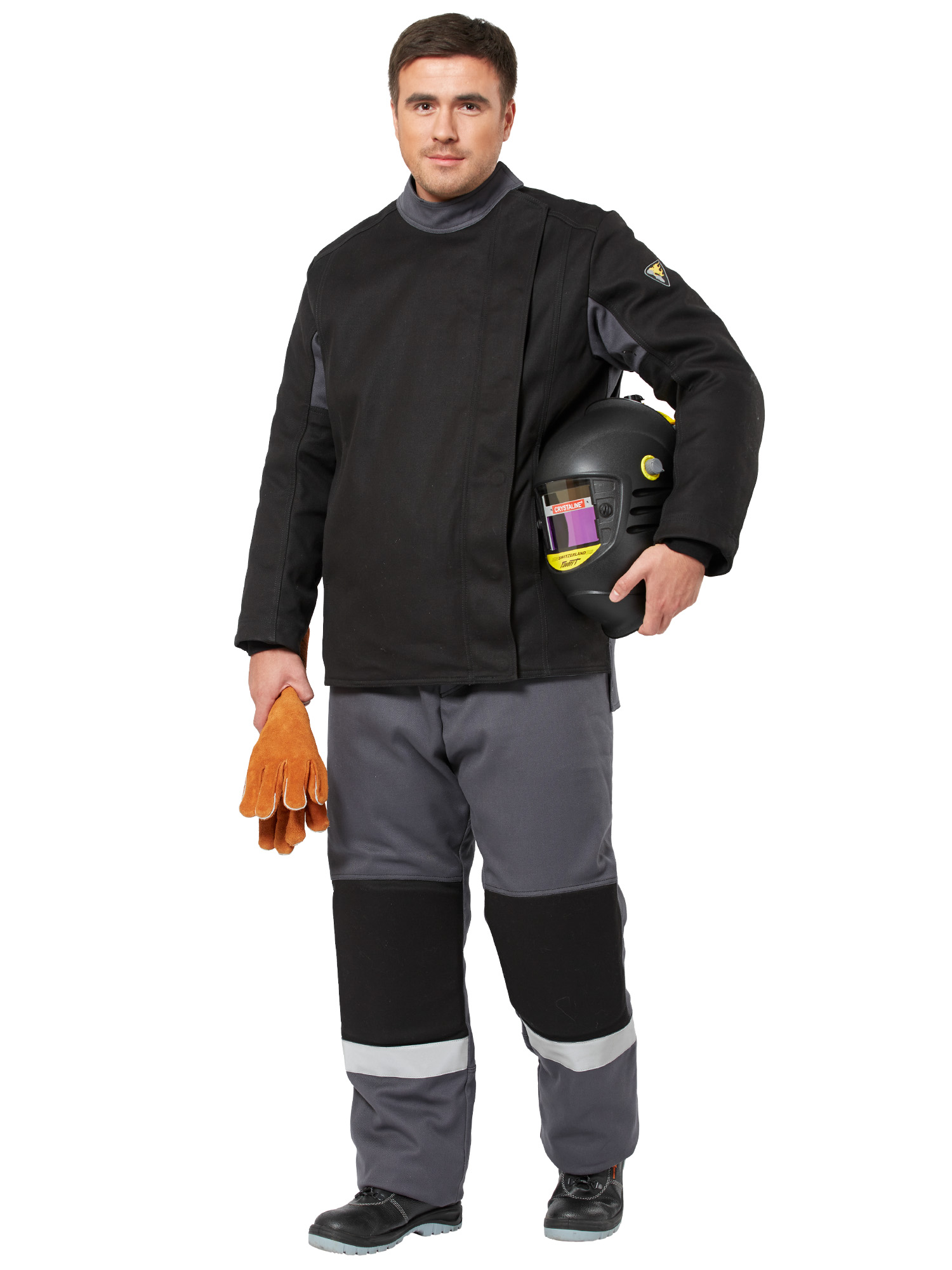 Зимний костюм сварщика "БОЛИД" мужской (куртка и брюки), цвет: черно-серый