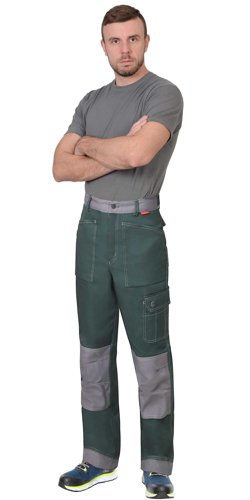 Летние брюки "СИРИУС-ВЕСТ-ВОРК" мужские, цвет: зеленый с серым, ткань: смесовая