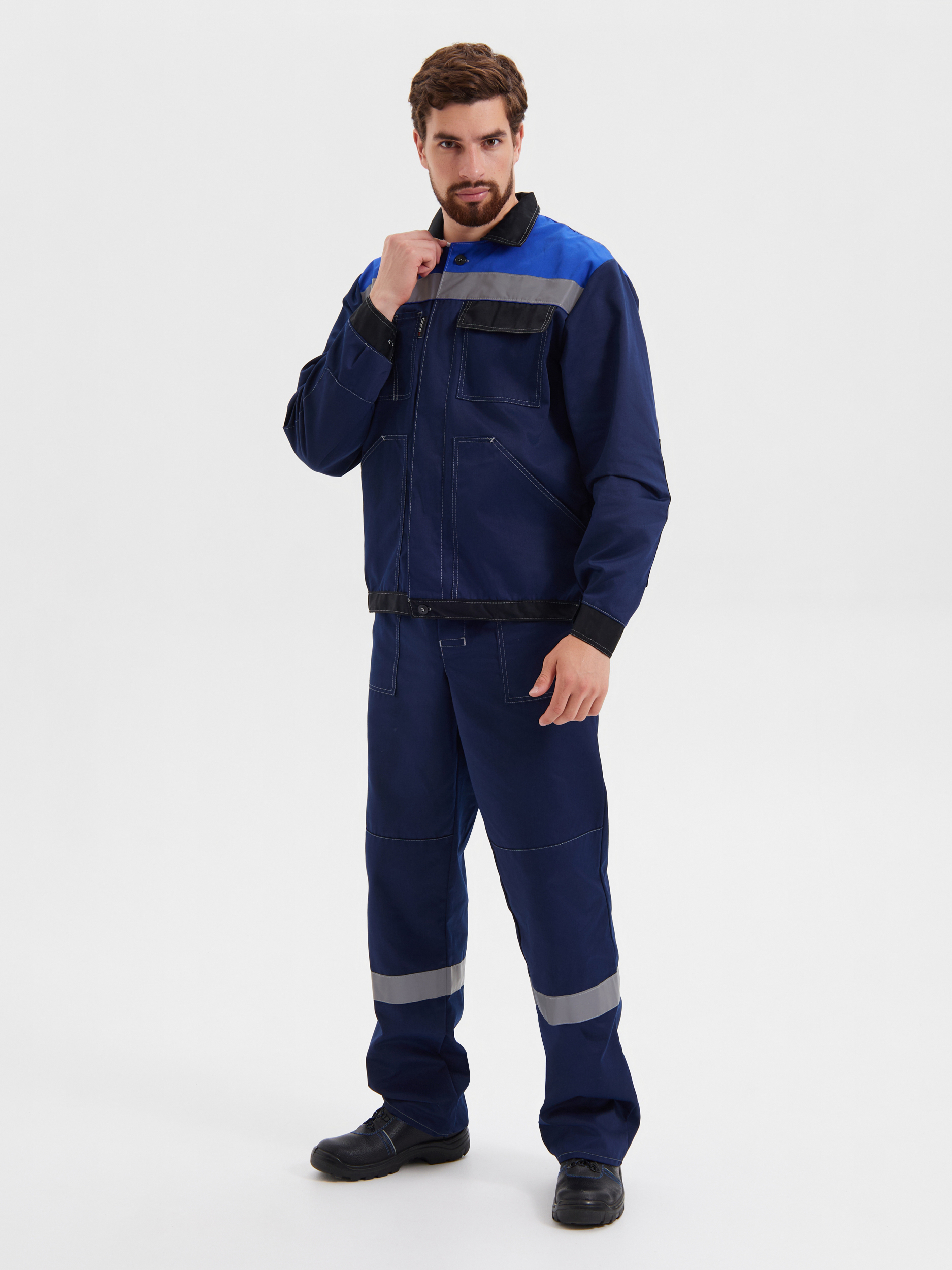 Летний костюм "РАССО-КОРПУС 240" мужской (куртка и брюки), цвет: темно-синий с васильковым, ткань: Смесовая