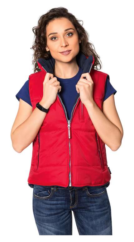 Демисезонный жилет "РОУЗВИЛЬ" женский, утепленный, цвет: красный с синим, ткань: 100%ПЭ