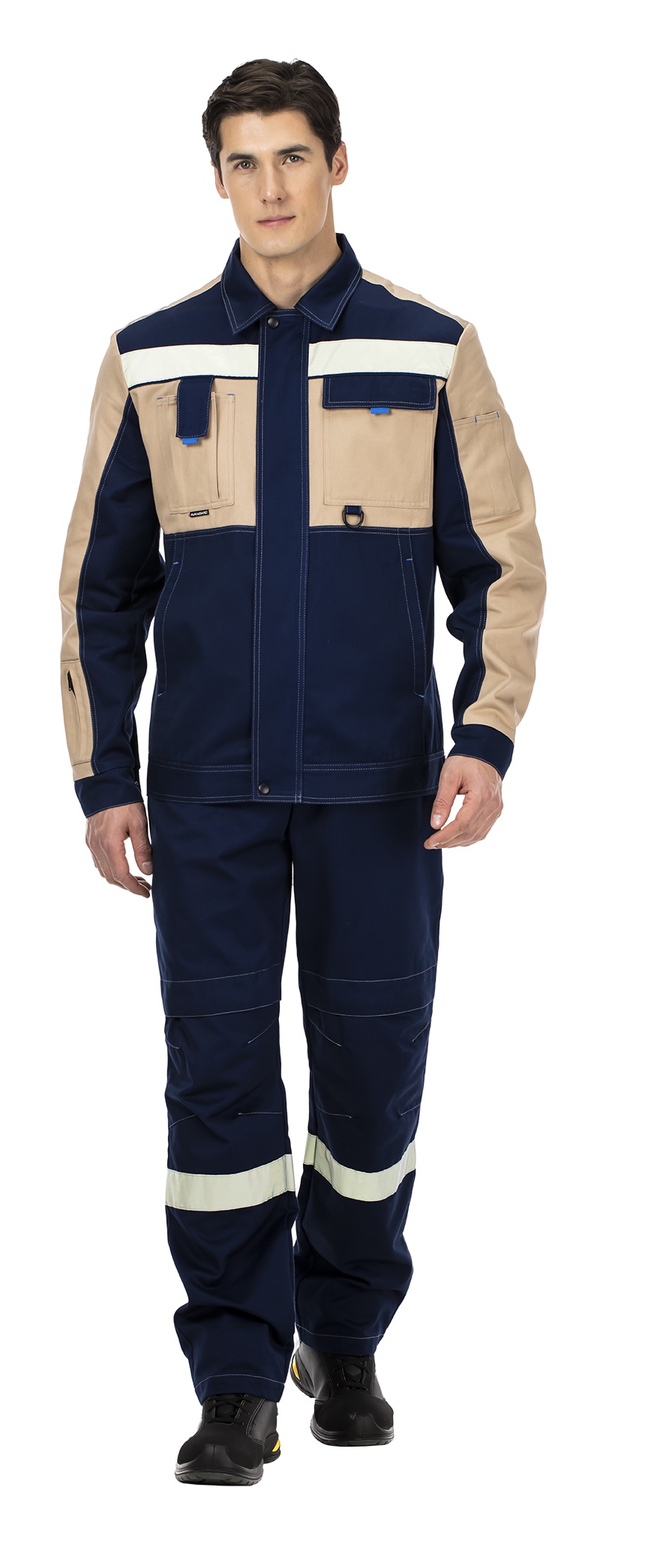 Летний костюм "ТАЛЬ" мужской (куртка и полукомбинезон), цвет: синий с бежевым, ткань: смесовая