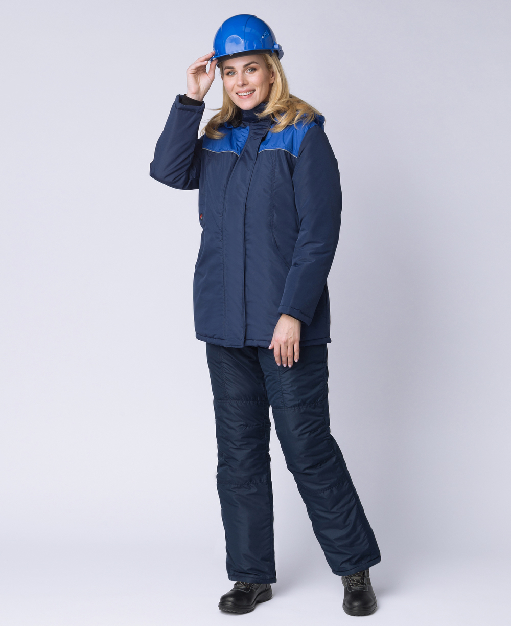Зимняя куртка "СНЕЖАНА" женская, удлиненная, утепленная, цвет: темно-синий с васильковым, тк: 100%ПЭ