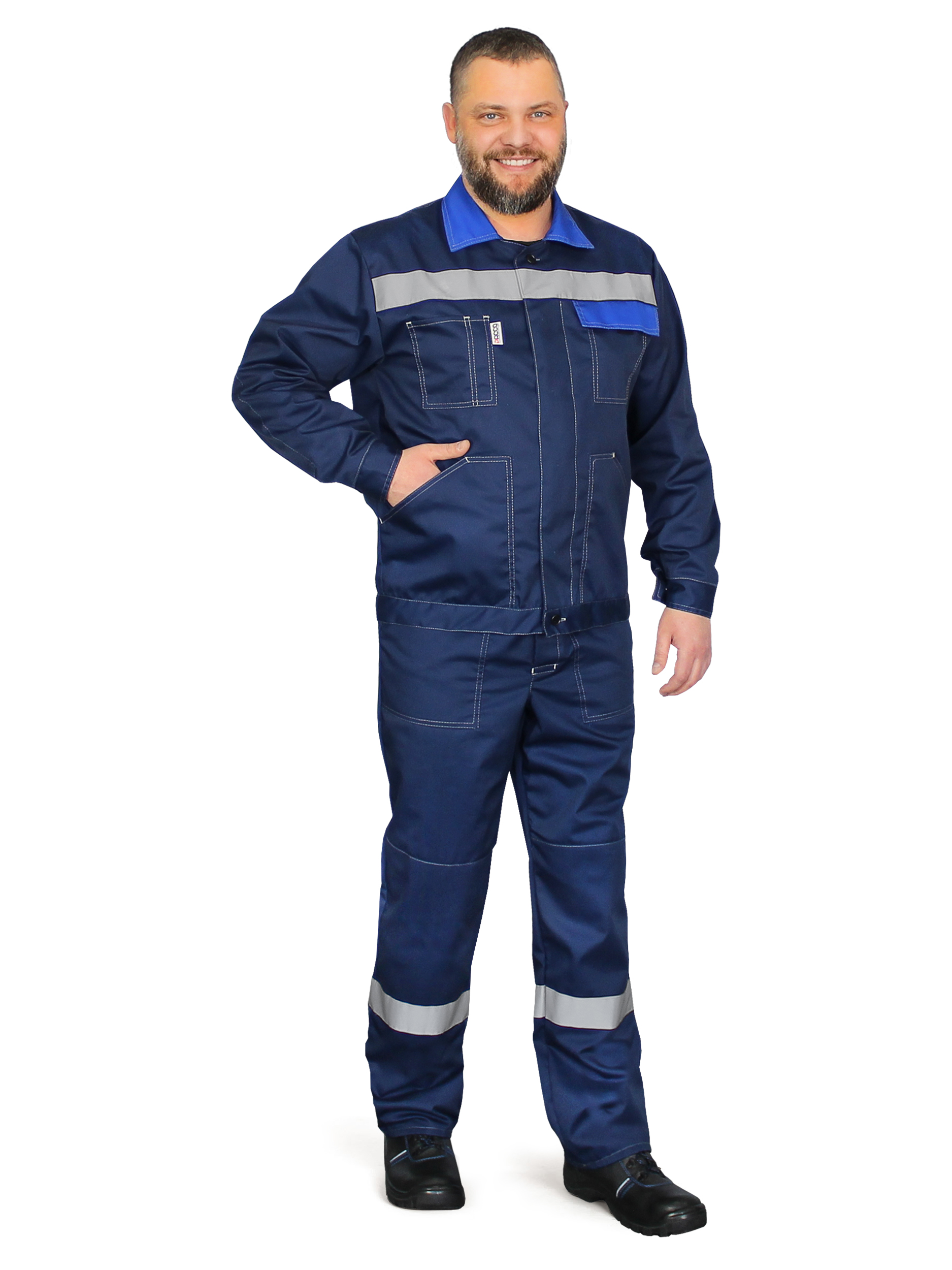 Летний костюм "РАССО-КОРПУС 240" мужской (куртка и полукомбинезон), цвет: темно-синий с вас., тк: см