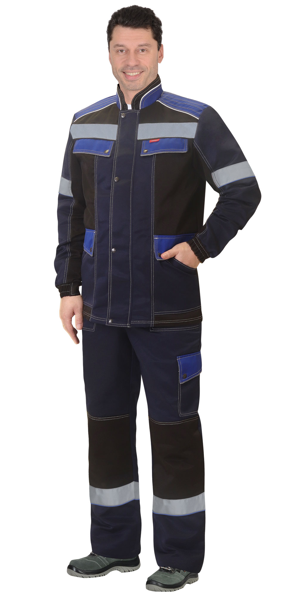 Летний костюм "СИРИУС-ПОЛИНОМ" мужской (куртка и брюки), цвет: синий с черным и васильковым