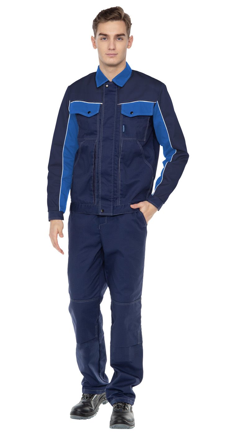 Летний костюм "ОПТИМА" мужской (куртка и брюки), цвет: синий с васильковым, ткань: смесовая