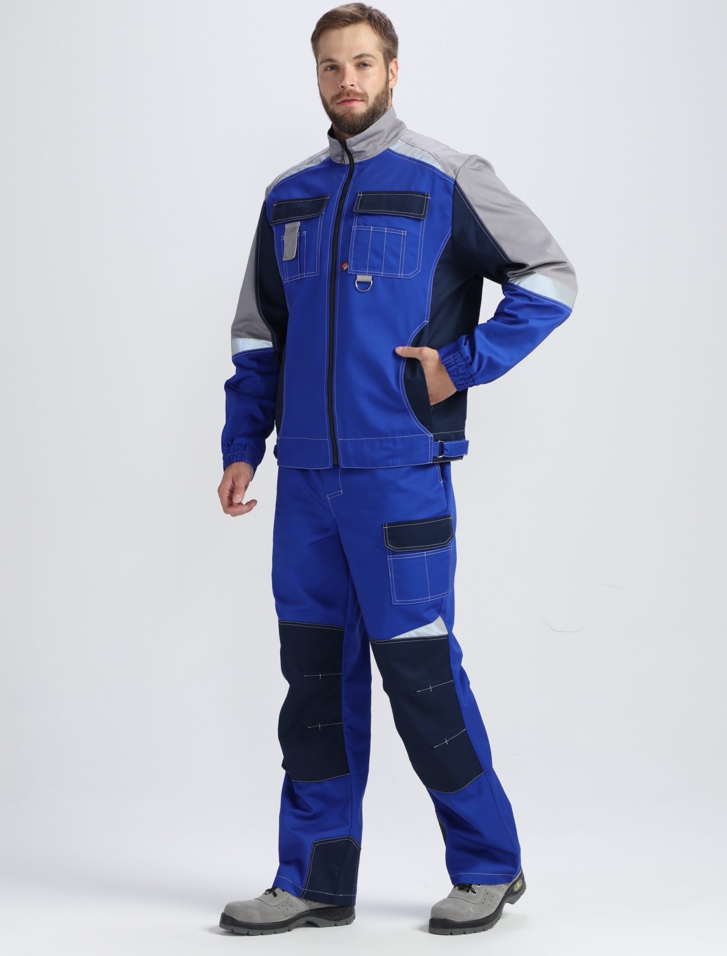 Летний костюм "ФОРМУЛА" мужской ( куртка и брюки), цвет: темно-синий с черным и васильковым
