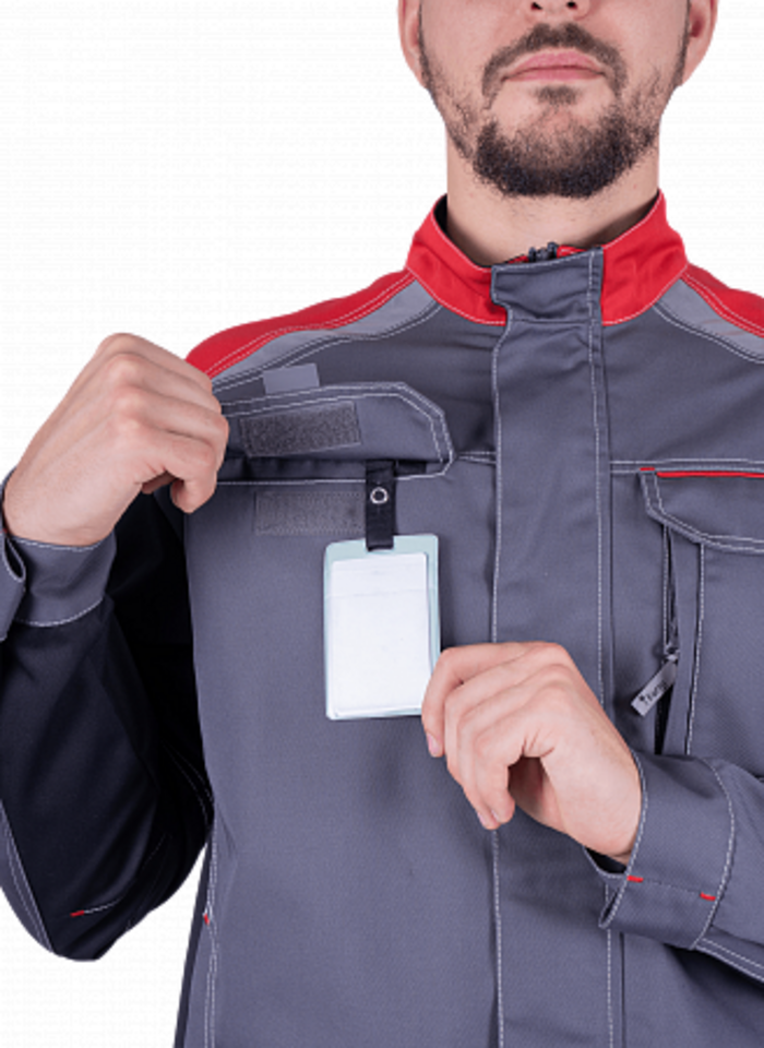 Летняя куртка "Спецобъединение-ТУРБО SAFETY" мужская, цвет: серый с черным и красным, ткань: Томбой Летняя куртка "Спецобъединение-ТУРБО SAFETY" мужская, цвет: серый с черным и красным, ткань: Томбой