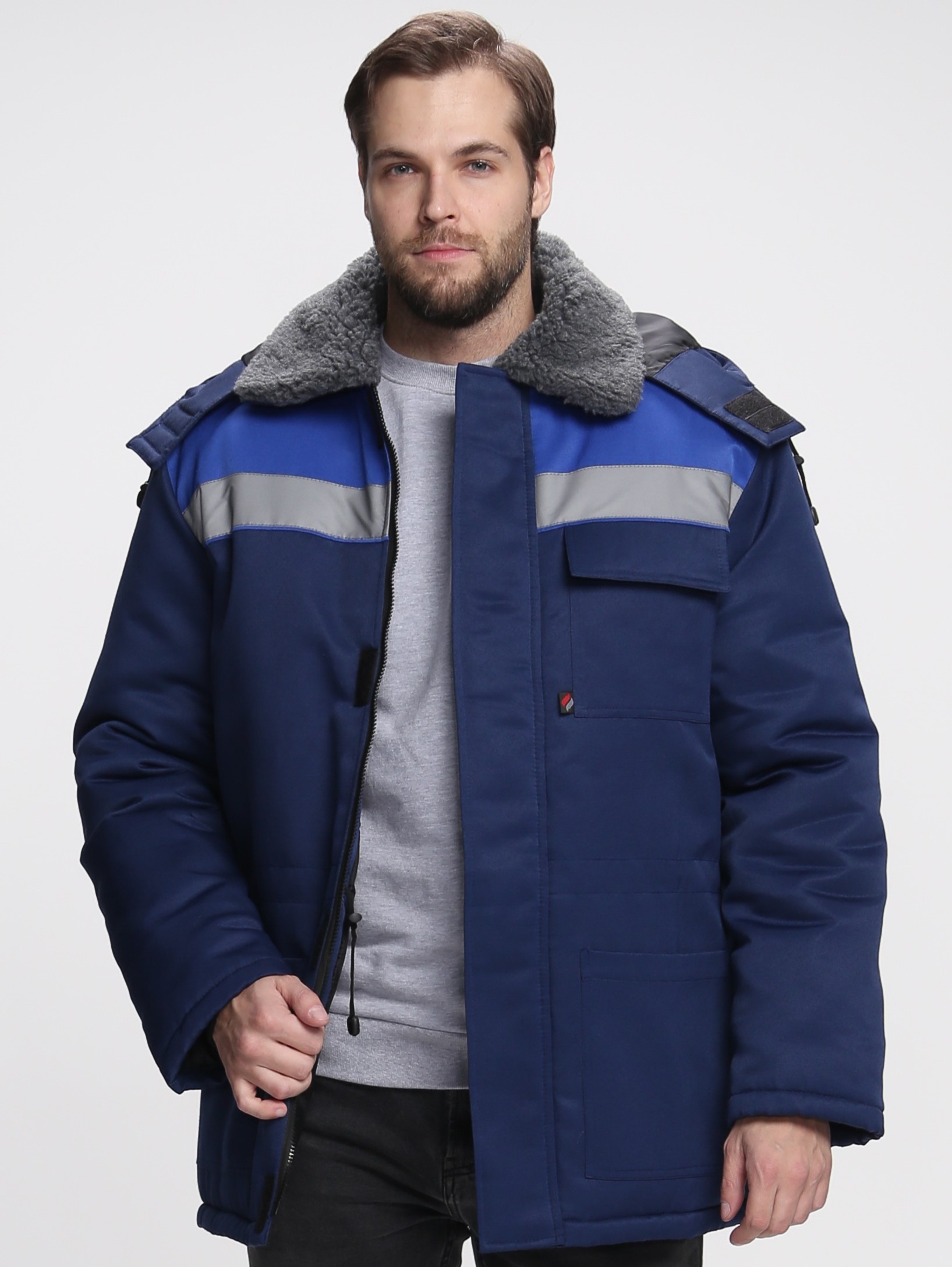 Зимняя куртка "Факел-БРИГАДА" мужская, удлиненная, цвет: синий с васильковым, ткань: смесовая