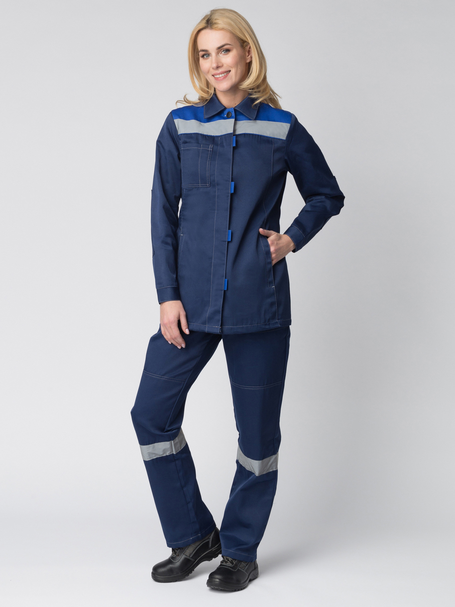 Летний костюм "ВЕСНА-2 СОП NEW" женский (куртка и полукомбинезон), цвет: синий с васильковым, ткань: смесовая