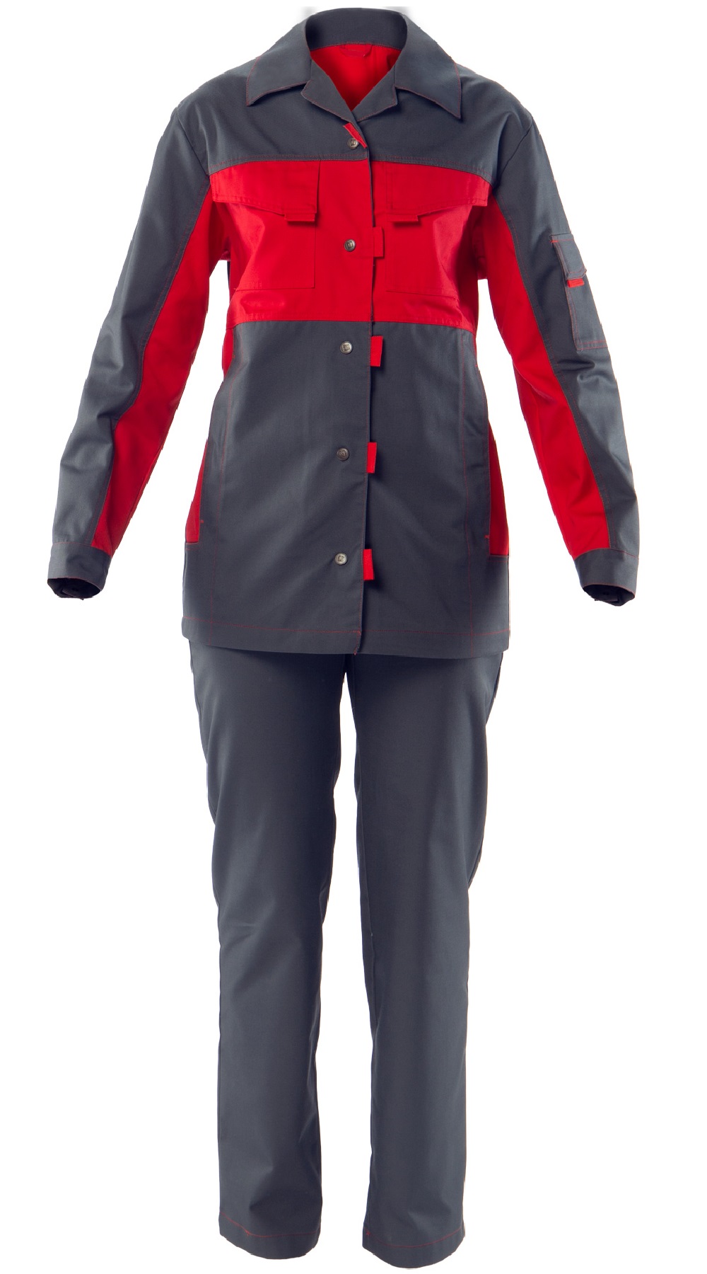 Летний костюм "ЛЕДИ СПЕЦ" женский (куртка и брюки), цвет: серый с красным, ткань: смесовая