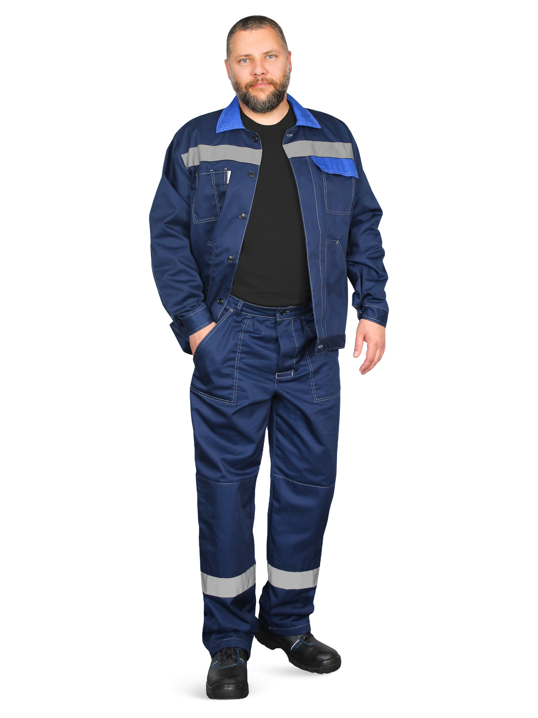 Летний костюм "РАССО-КОРПУС 240" мужской (куртка и брюки), цвет: темно-синий с вас., тк: см