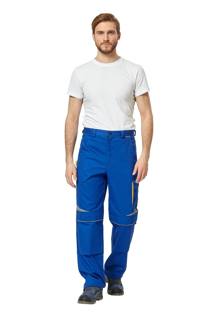 Летние брюки "АЛАТАУ" мужские, цвет: васильковый с желтой отделкой, ткань: Саржа