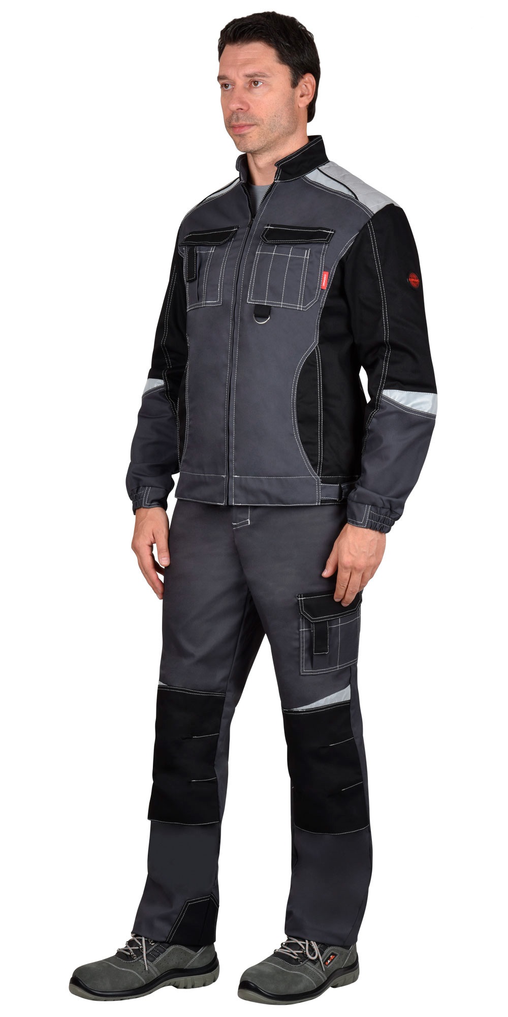 Летняя куртка "СИРИУС-ФАВОРИТ-МЕГА" мужская, короткая, цвет: серый с черной отделкой, ткань Rodos