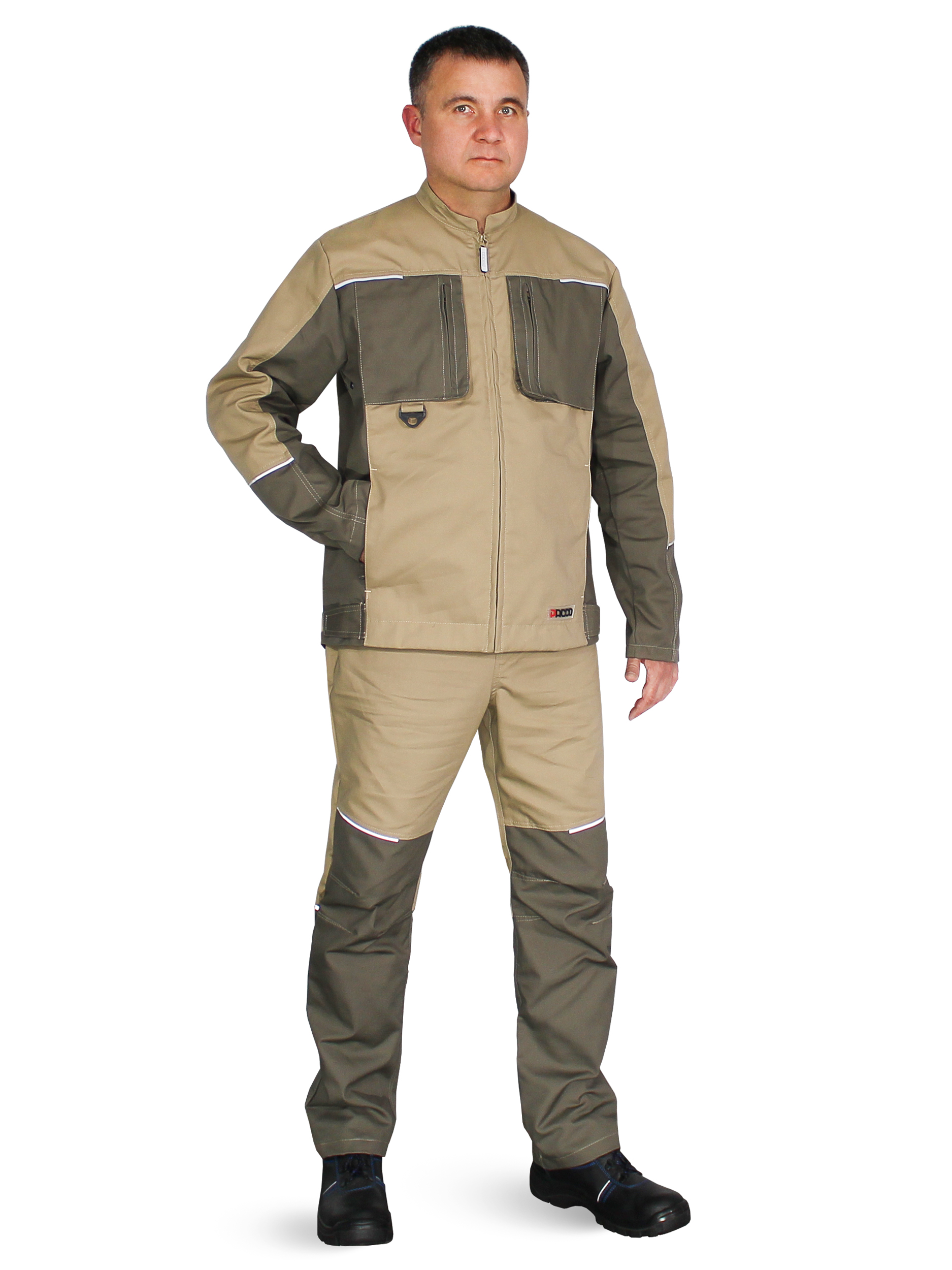 Летний костюм "РАССО-ДРИМ" мужской (куртка и брюки), цвет: бежевый с оливковым, ткань: смесовая