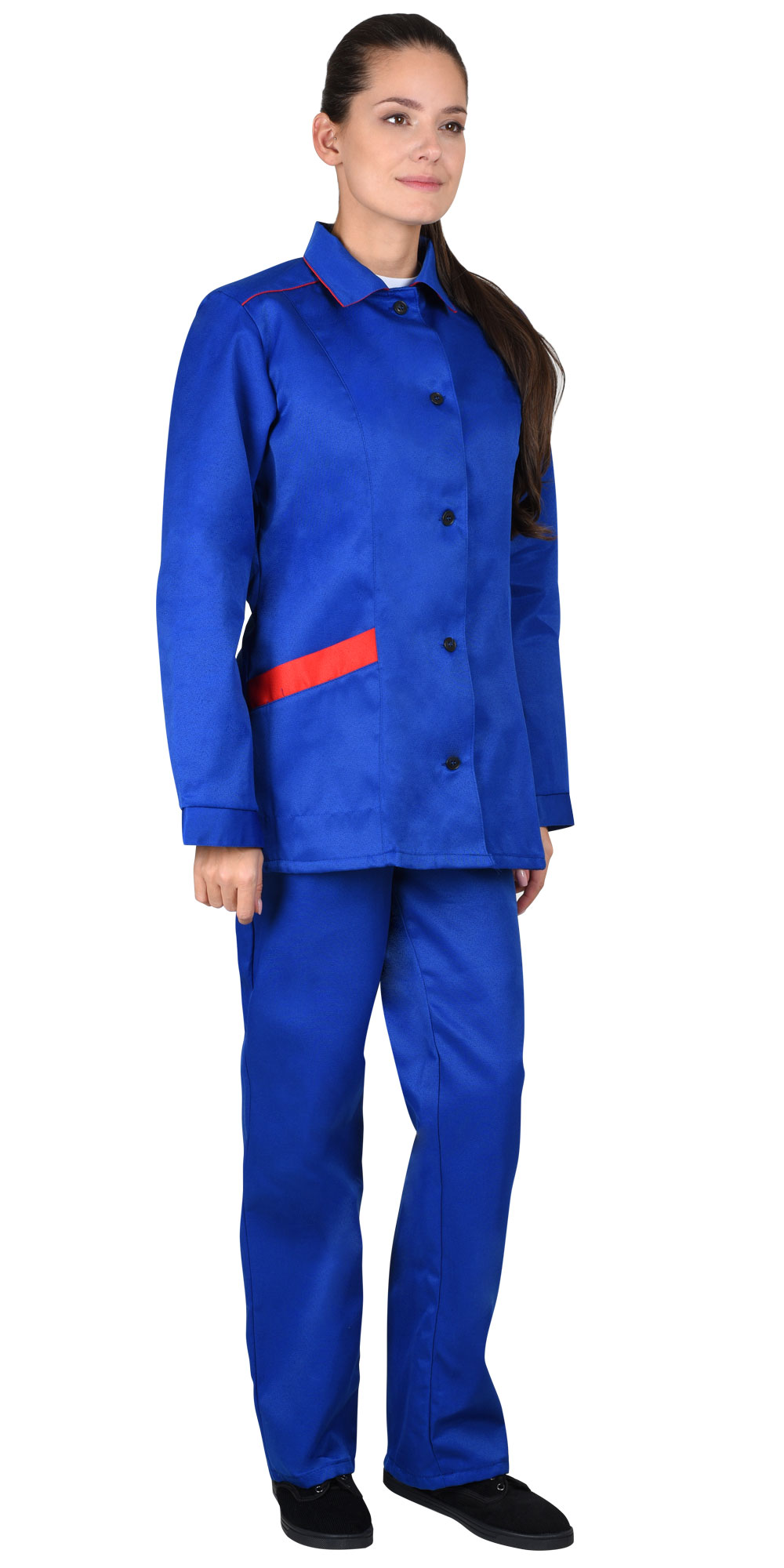 Летний костюм "СИРИУС-ЗОЛУШКА" женский (куртка и брюки), цвет: васильковый с красным кантом, смесов