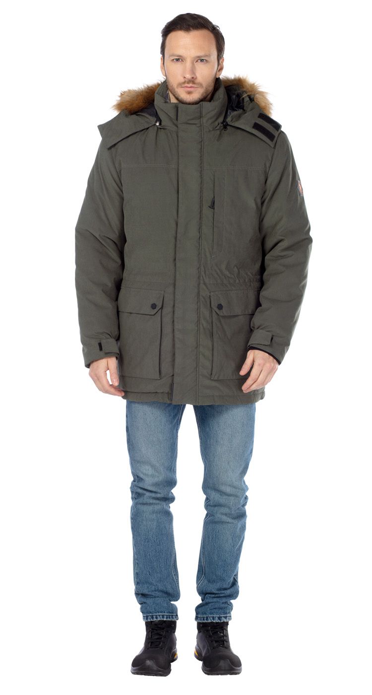 Зимняя куртка "РУТФОРД" мужская, удлиненная, утепленная, цвет: хаки, ткань: 100% ПЭ