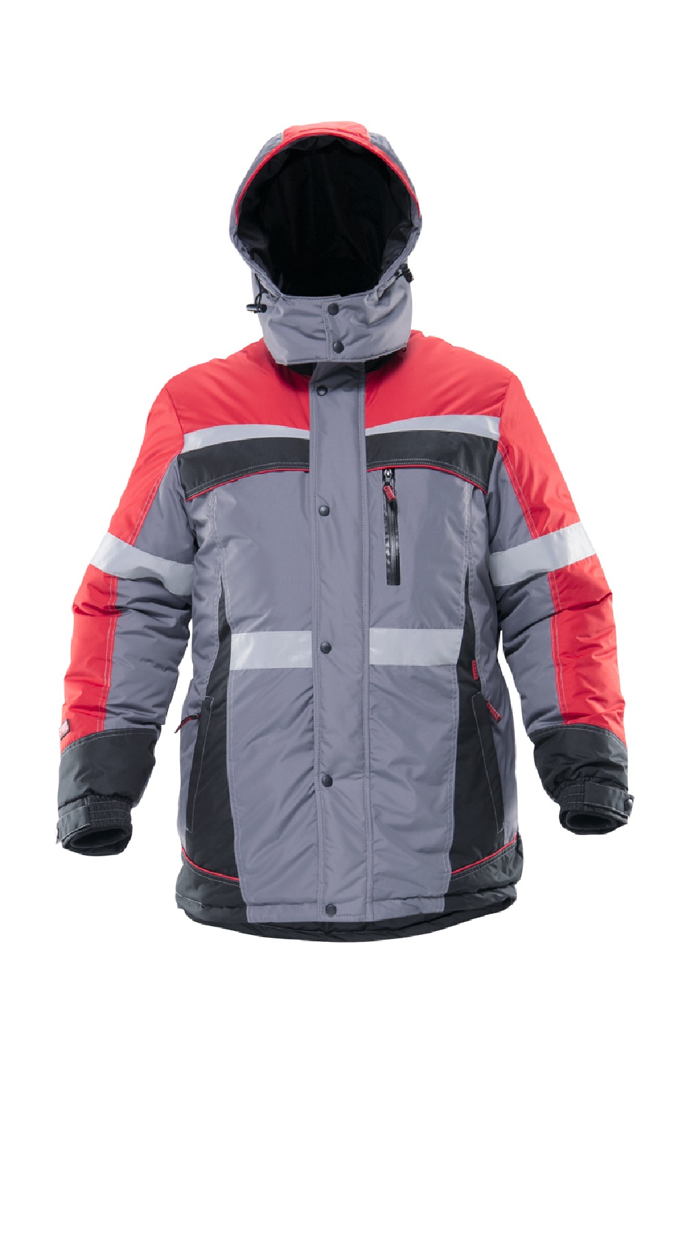 Зимняя куртка "СПЕЦ" мужская, удлиненная, утепленная, цвет: серо-красно-черный, ткань: 100% МикроПЭ