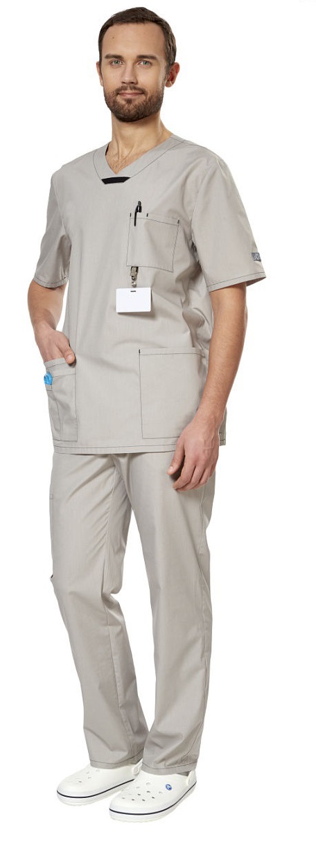 Комплект "АУРА" мужской (блуза и брюки), короткий рукав, цвет: серый, ткань: смесовая