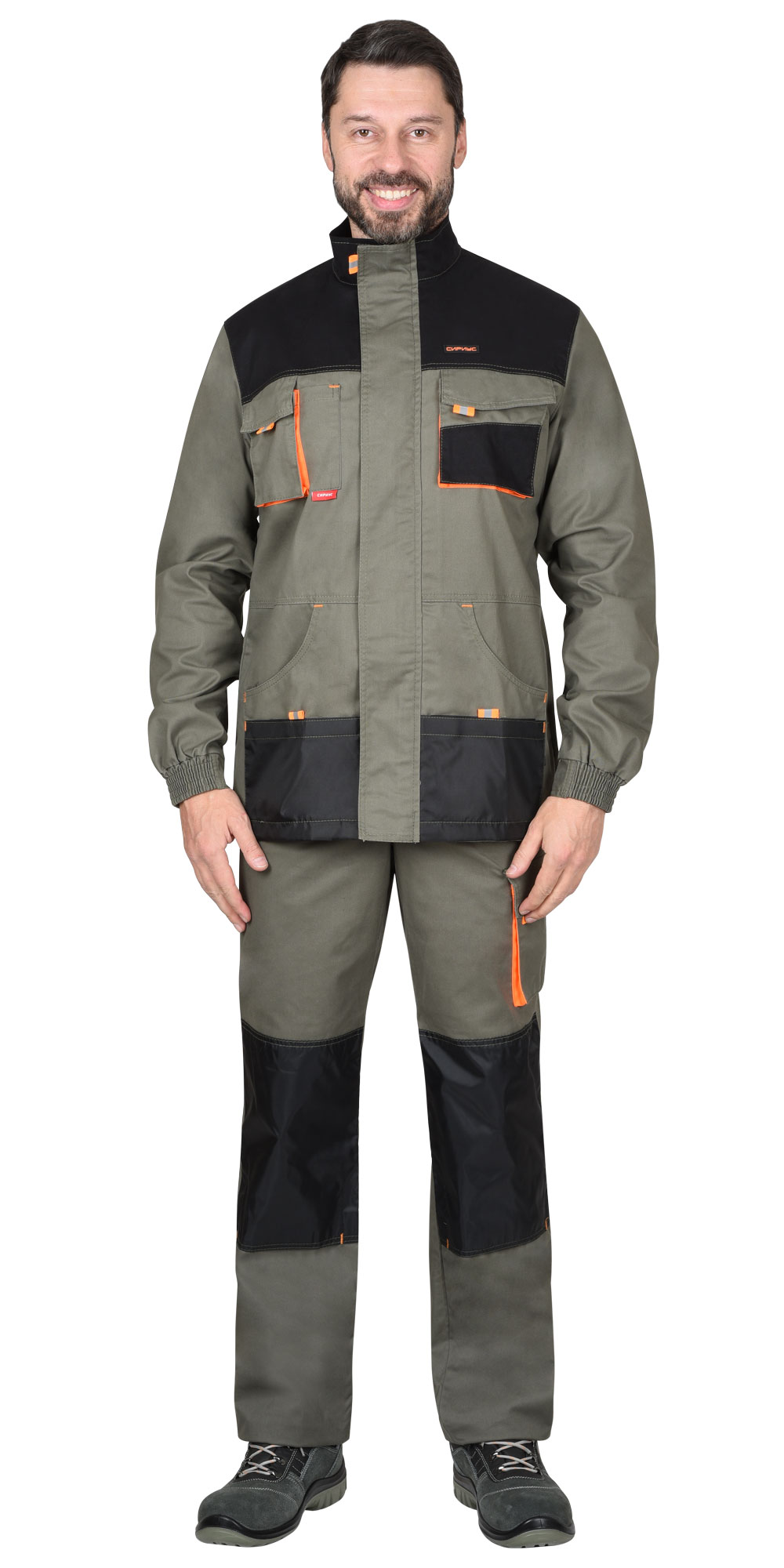 Летняя куртка "СИРИУС-МАНХЕТТЕН" мужская, удлиненная, цвет: оливковый с оранжевым и черным, ткань: смесовая