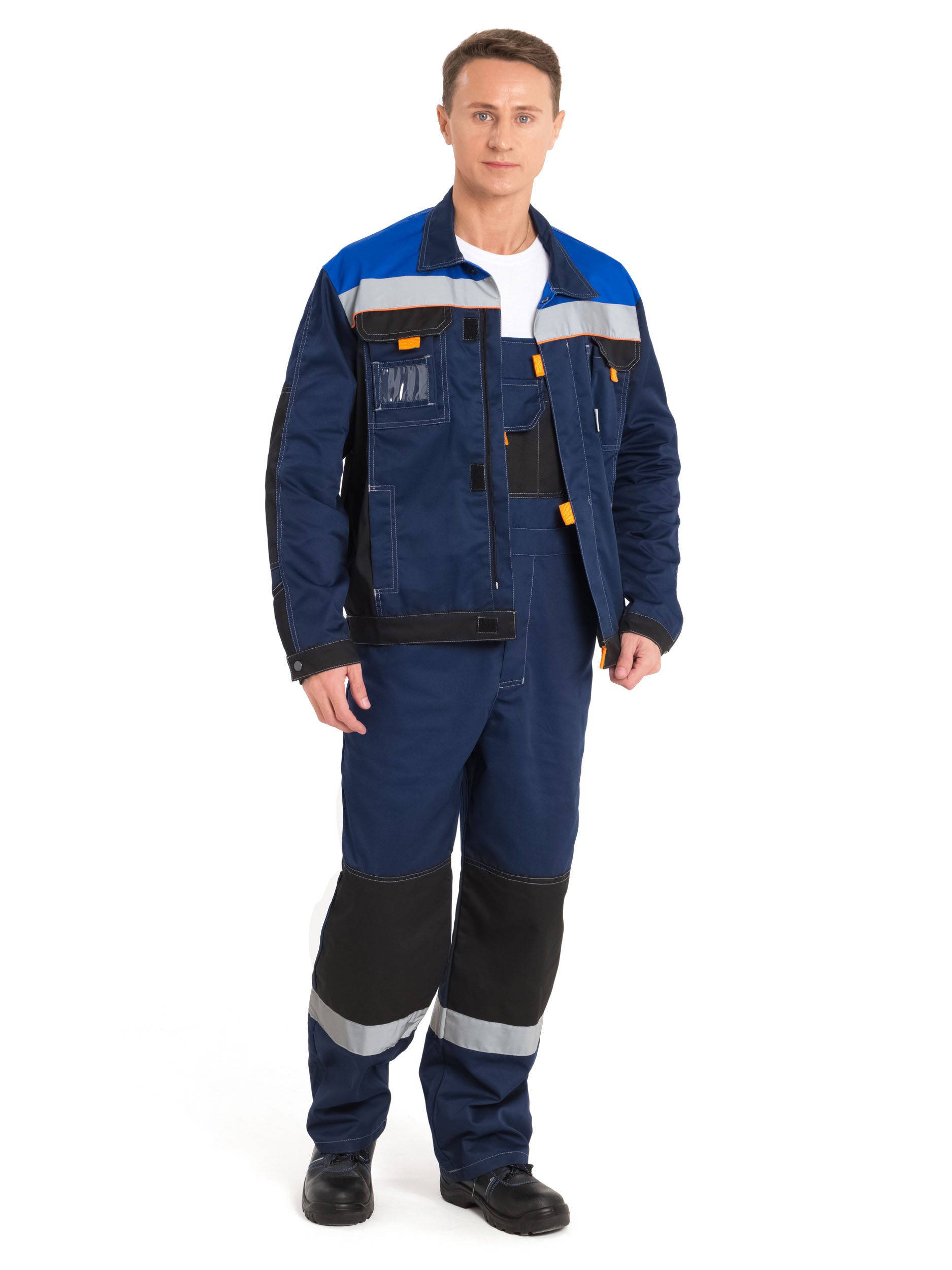 Летний костюм "РАССО-МОДУЛЬ" мужской (куртка и полукомбинезон), цвет: синий с черным и васильковым