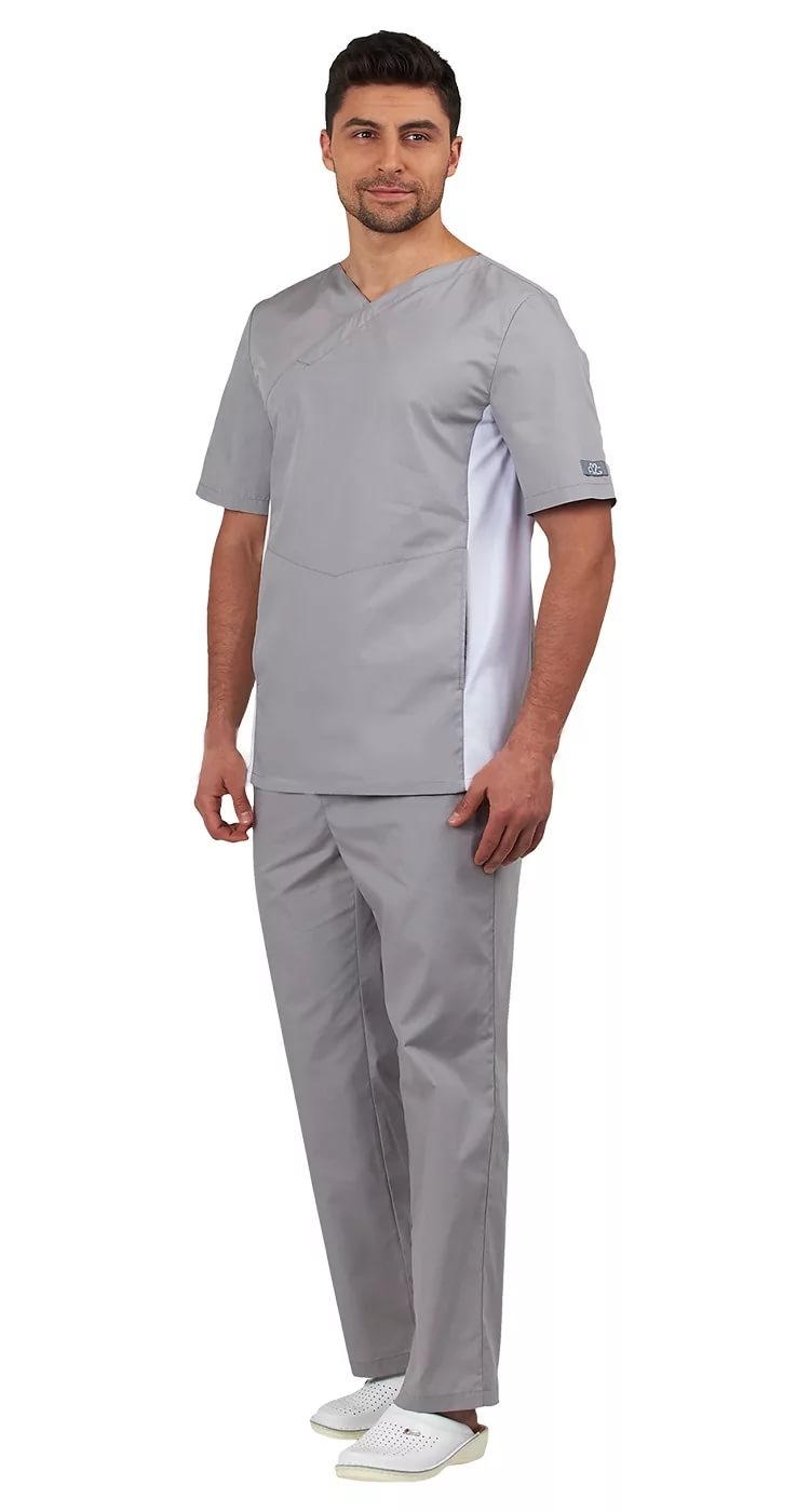 Блуза "ФЛЭКС" мужская, короткий рукав, цвет: светло- серый с сеткой белого цвета, ткань: смесовая