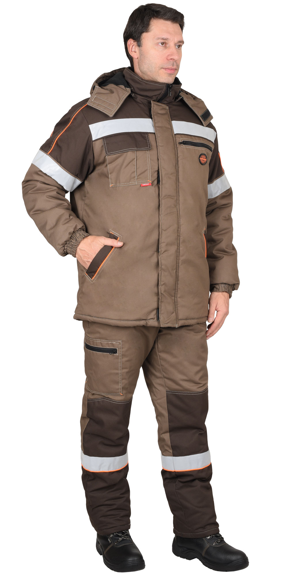 Зимний костюм "СИРИУС-РОДОС" мужской, утепленный (куртка и брюки), цвет: светло-коричневый с коричневым, ткань: смесовая