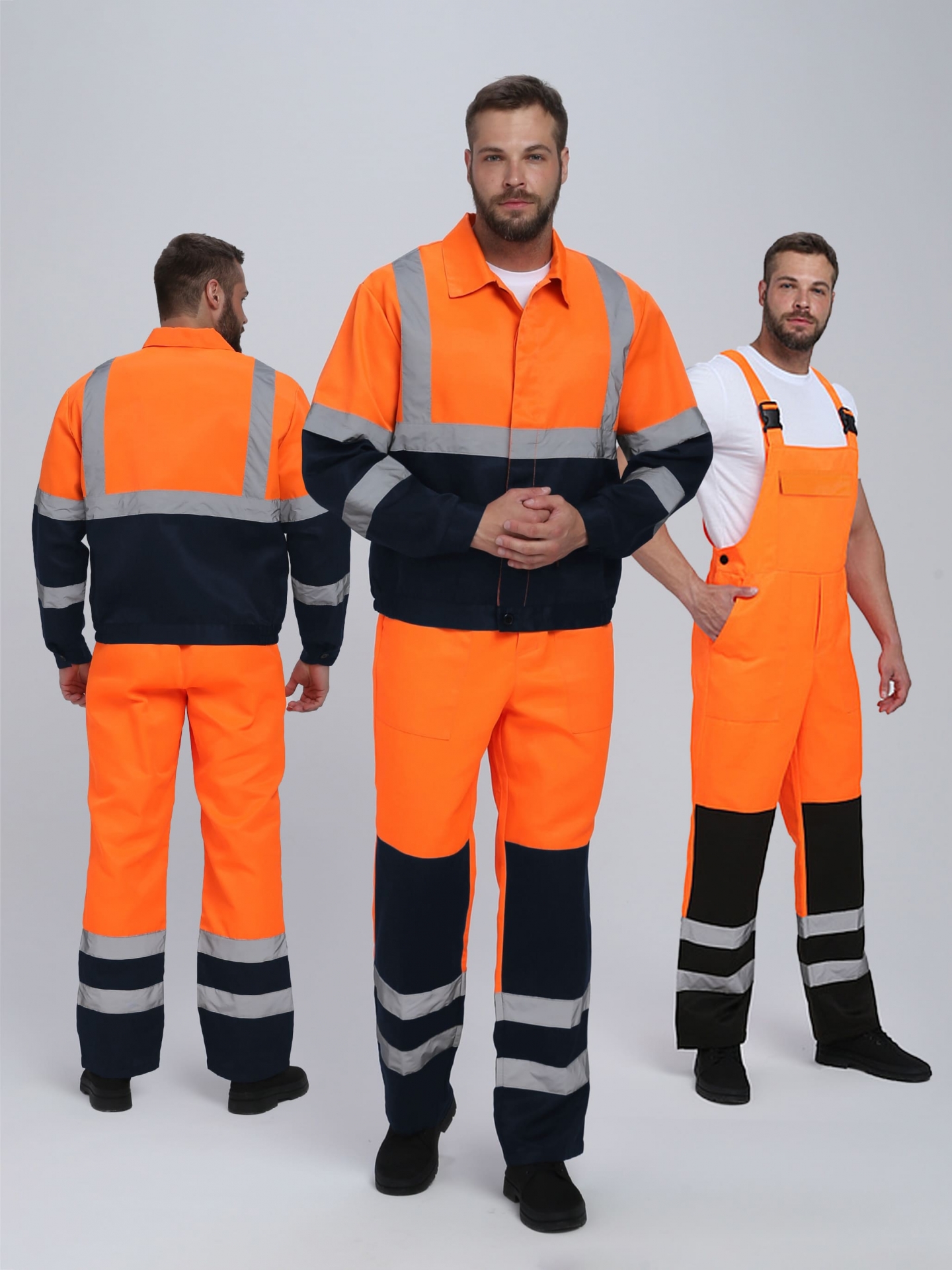 Сигнальный летний костюм "ЯРКСИОН-2 СОП" мужской, (куртка и полукомбинезон), цвет: оранжевый с темно-синим, ткань: смесовая