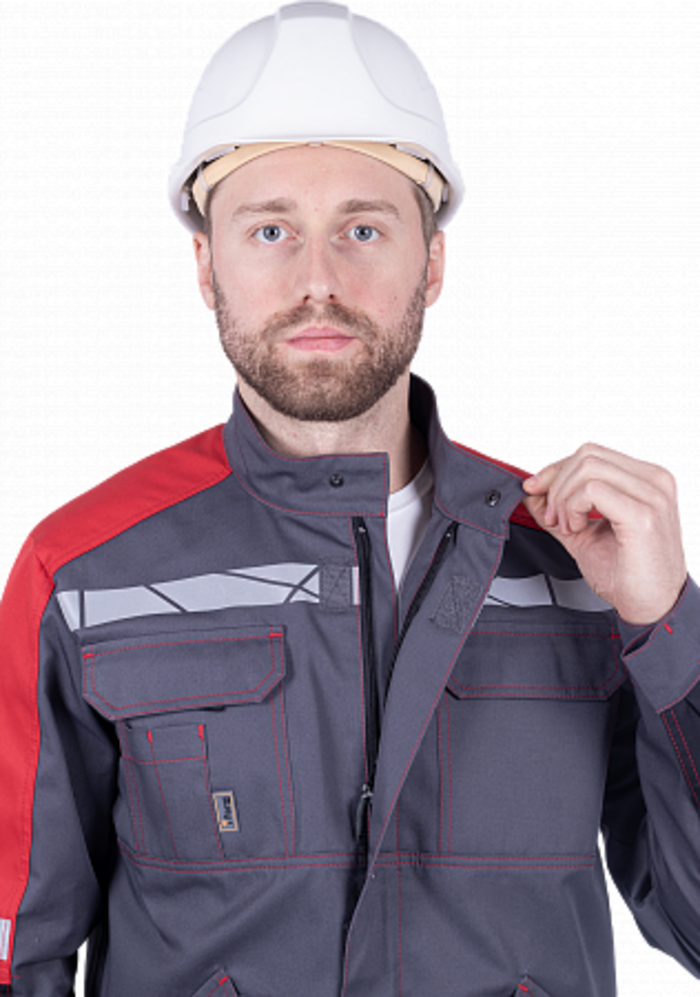 Летняя куртка "Спецобъединение-ХАЙ-ТЕК SAFETY" мужская, цвет: серый с красым и черным, ткань: Смесовая Летняя куртка "Спецобъединение-ХАЙ-ТЕК SAFETY" мужская, цвет: серый с красым и черным, ткань: Смесовая