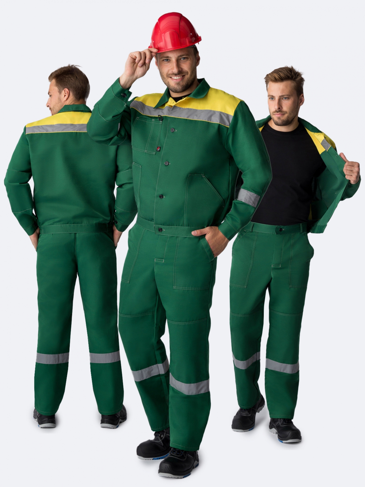 Летний костюм "ЛИГОР-1 СОП" мужской (куртка и брюки), цвет: зеленый с желтым, ткань: смесовая