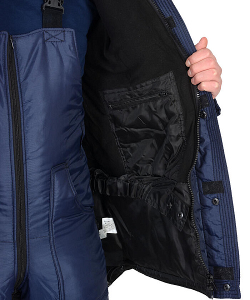 Зимний костюм "СИРИУС-БЕРКУТ" с СОП мужской, утепленный (куртка и полукомбинезон), цвет: синий с черным, ткань: 100% ПЭ Зимний костюм "СИРИУС-БЕРКУТ" с СОП мужской, утепленный (куртка и полукомбинезон), цвет: синий с черным, ткань: 100% ПЭ