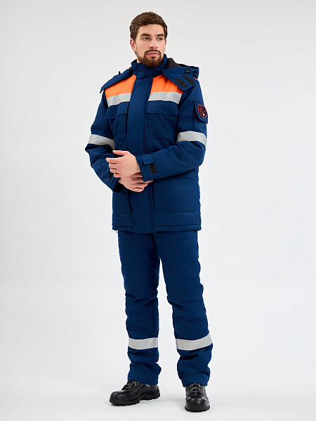 Костюм зимний "ЭНЕРГИЯ-Г" 91.4 кал/см2, (куртка и полукомбинезон), цвет: т-синий с оранжевым, ткань: Флеймтуфф Костюм зимний "ЭНЕРГИЯ-Г" 91.4 кал/см2, (куртка и полукомбинезон), цвет: т-синий с оранжевым, ткань: Флеймтуфф
