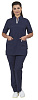 Комплект &quot;АУРА&quot; женский (блуза и брюки), короткий рукав, цвет: темно-синий, ткань: смесовая
