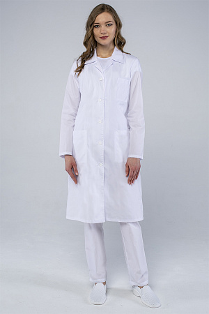 Халат "БАЗА" женский (длинный рукав, на пуговицах), цвет: белый, ткань: смесовая Халат "БАЗА" женский (длинный рукав, на пуговицах), цвет: белый, ткань: смесовая