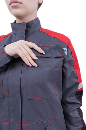 Летняя куртка "Спецобъединение-ХАЙ-ТЕК SAFETY" женская, цвет: серый с красным и черным, ткань: Смесова Летняя куртка "Спецобъединение-ХАЙ-ТЕК SAFETY" женская, цвет: серый с красным и черным, ткань: Смесова
