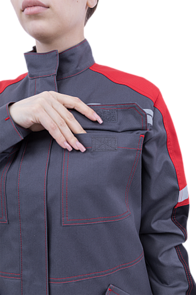 Летняя куртка "Спецобъединение-ХАЙ-ТЕК SAFETY" женская, цвет: серый с красным и черным, ткань: Смесова Летняя куртка "Спецобъединение-ХАЙ-ТЕК SAFETY" женская, цвет: серый с красным и черным, ткань: Смесова