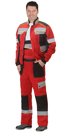 Летний костюм "СИРИУС-ПОЛИНОМ" мужской (куртка и пполукомбинезон), цвет: черный с красным и светло-серым Летний костюм "СИРИУС-ПОЛИНОМ" мужской (куртка и пполукомбинезон), цвет: черный с красным и светло-серым