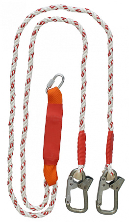 Строп А+Кс канат 1,5 м с амортизатором, двумя монтажными и соединительными карабином Строп А+Кс канат 1,5 м с амортизатором, двумя монтажными и соединительными карабином