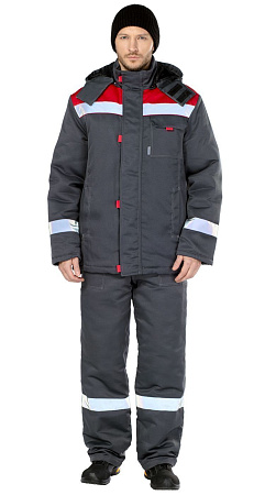 Зимний костюм "Авангард-ТИМБЕР РФ" мужской, (куртка и полукомбинезон), цвет: темно-серый с красным Зимний костюм "Авангард-ТИМБЕР РФ" мужской, (куртка и полукомбинезон), цвет: темно-серый с красным