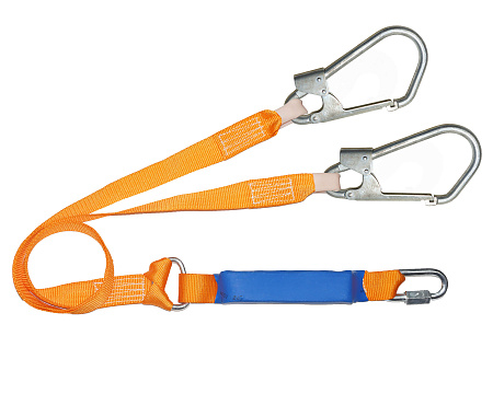 Строп аАд+Кс двойной из ленты с амортизатором с двумя монтажными и одним соединительным карабином Строп аАд+Кс двойной из ленты с амортизатором с двумя монтажными и одним соединительным карабином