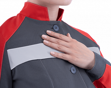 Халат "Спецобъединение-РОУД " женский, цвет: серый с красным, ткань: Смесовая Халат "Спецобъединение-РОУД " женский, цвет: серый с красным, ткань: Смесовая