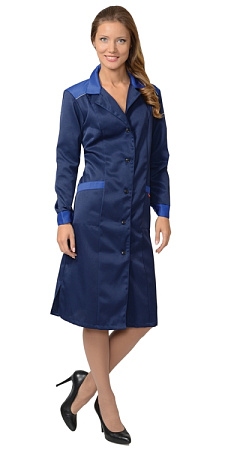 Халат "ТЕХНОЛОГ" женский, цвет: синий с васильковым, ткань: смесовая Халат "ТЕХНОЛОГ" женский, цвет: синий с васильковым, ткань: смесовая
