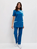 Комплект &quot;ВОЛНА&quot; женский (блуза и брюки), короткий рукав, цвет: морская волна с голубым, ткань: смес