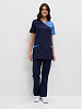 Комплект &quot;ВОЛНА&quot; женский (блуза и брюки), короткий рукав, цвет: темно-синий с голубым, ткань: смес.